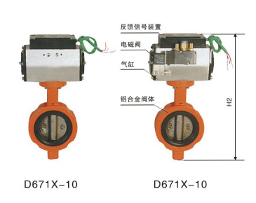 D671X-10 pneumatic actuated wafer type butterfly valve